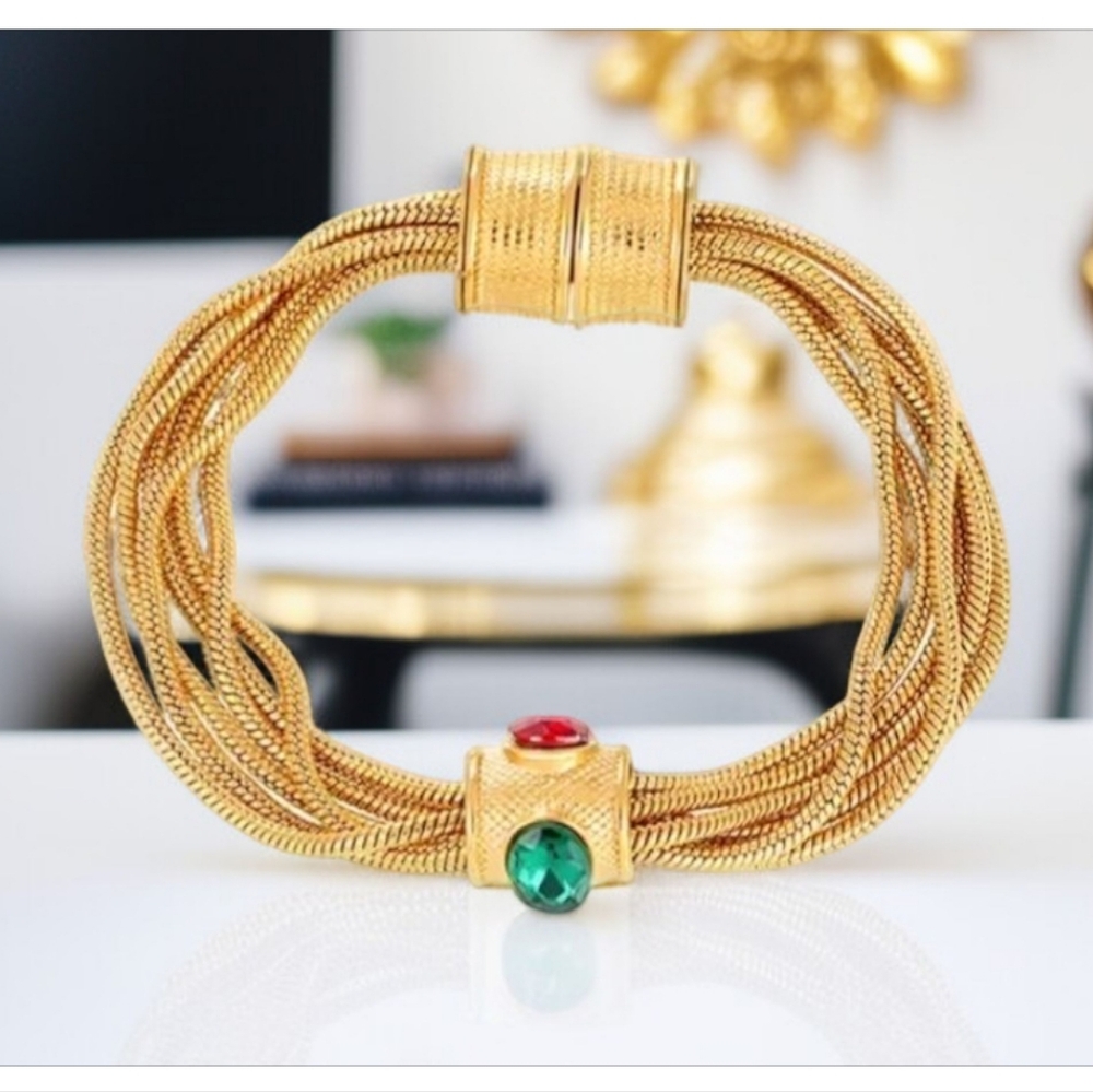 Queens Loot Gold Plated Multi Chain Mogul Crystal Bracelet